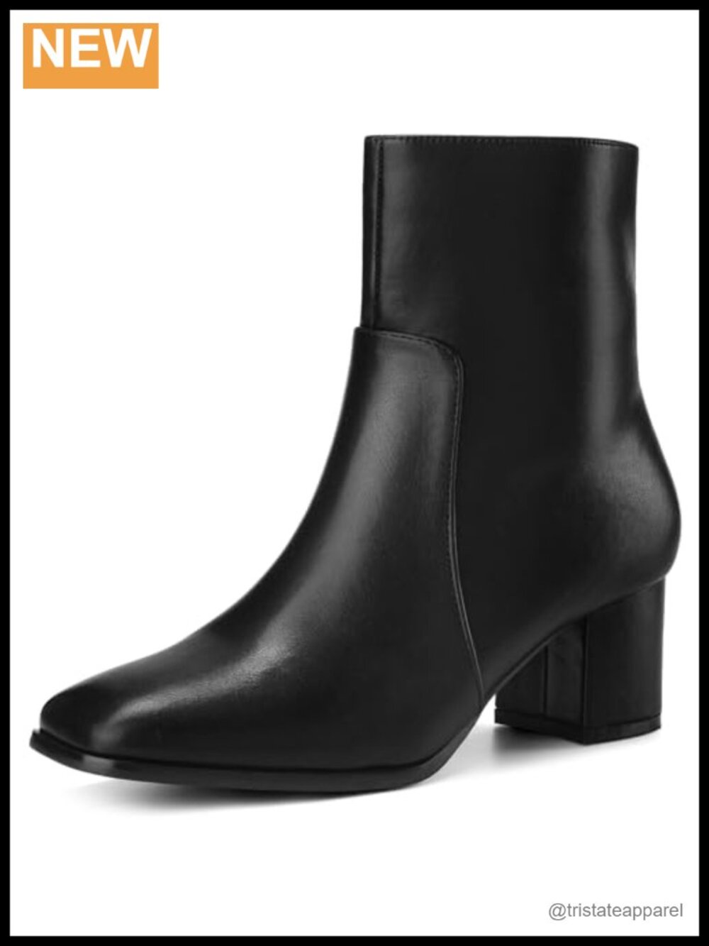 Faux Leather Square Toe Chunky Heel Ankle Boots with Side Zip